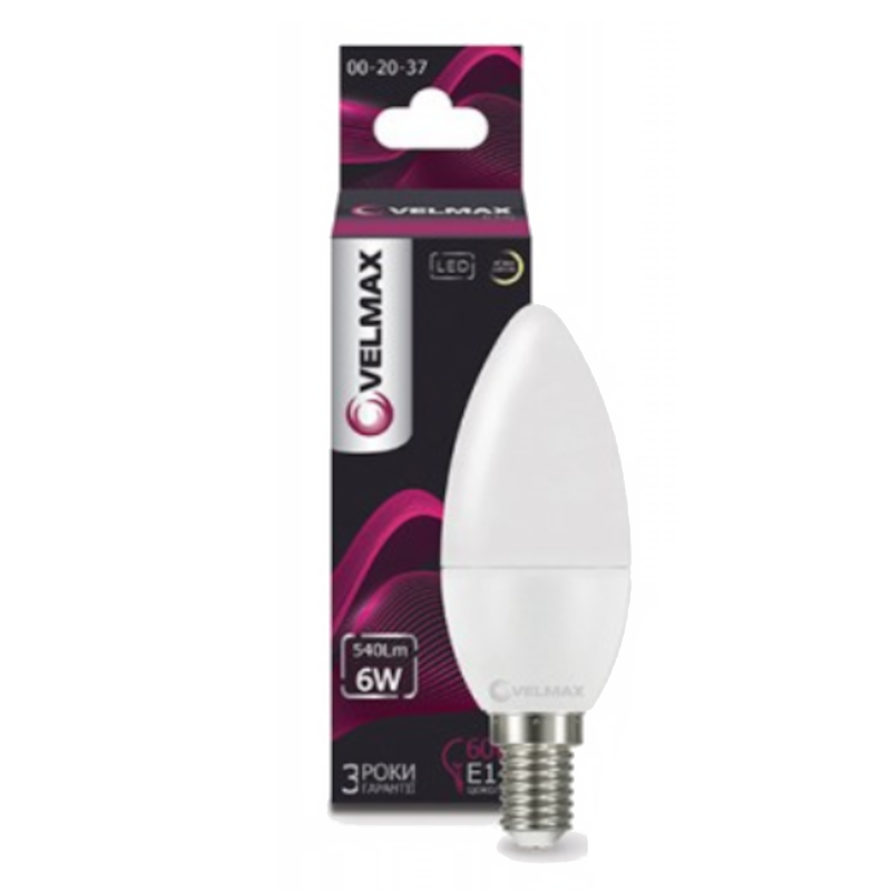 Лампа світлодіодна Velmax C37, 6Вт, E14, 4100К (4823051512669)